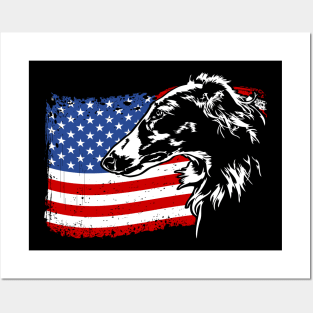 Borzoi Mom Dad American Flag patriotic dog Posters and Art